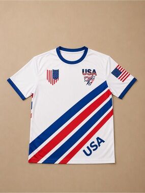 USA Flag Graphic Tee - White, Red & Blue